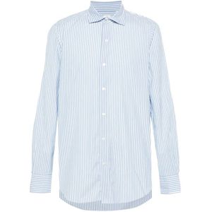 Finamore, Overhemden, Heren, Veelkleurig, XL, Katoen, Blauw en wit gestreept overhemd