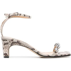 Sergio Rossi, Bruine Leren Sandalen met Slangenprint en Hoge Hakken Bruin, Dames, Maat:40 EU