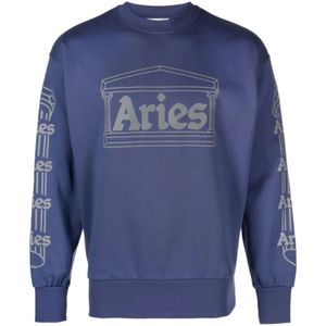 Aries, Sweatshirts & Hoodies, Heren, Blauw, L, Marine Logo Grijze Sweater