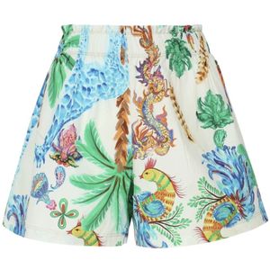 Mariuccia Milano, Korte broeken, Dames, Veelkleurig, M, Exotische Print Wijde Hoge Taille Shorts