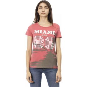 Trussardi, Tops, Dames, Roze, 2Xl, Katoen, Roze Katoenen T-shirt met Korte Mouwen en Voorkant Print