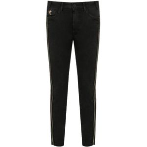 One Teaspoon, Jeans, Dames, Zwart, W27, Katoen, Zwarte Skinny Jeans met Gouden Details