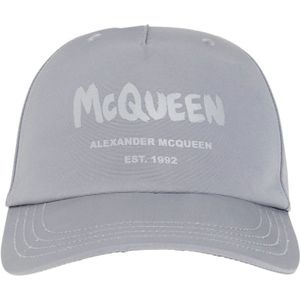 Alexander McQueen, Accessoires, Heren, Grijs, M, Logo Print Grijze Baseballpet