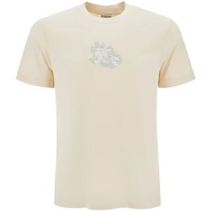 Burberry, Tops, Heren, Beige, M, Katoen, Equestrian Knight Paisley Print T-Shirt