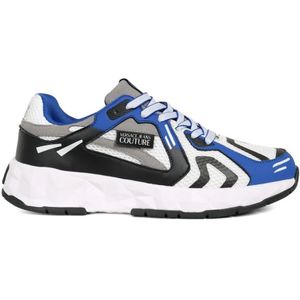 Versace Jeans Couture, Schoenen, Dames, Blauw, 39 EU, Suède, Grijze Suède Sneakers met Rubberen Logo