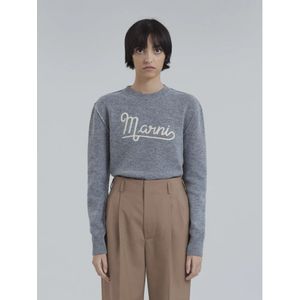 Marni, Sweatshirts & Hoodies, Dames, Grijs, L, Wol, Logo Sweater Straight Fit Ss 22