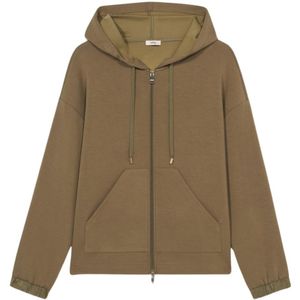 Oltre, Sweatshirts & Hoodies, Dames, Groen, L, Polyester, Soft-Touch Rits Hoodie
