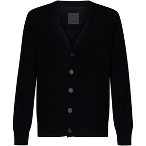 Givenchy, Zwarte V-hals gebreide cardigan met handtekening Zwart, Heren, Maat:M