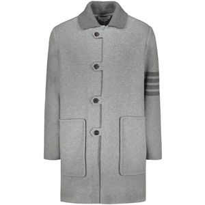 Thom Browne, Mantels, Heren, Grijs, S, Wol, Gestreepte wollen jas