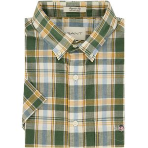Gant, Overhemden, Heren, Veelkleurig, 3Xl, Katoen, Casual korte mouw groen geruit overhemd