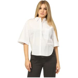 Hugo Boss, Blouses & Shirts, Dames, Wit, L, Katoen, Witte Katoenen Overhemd Met Korte Mouwen