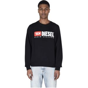 Diesel, Organisch Katoenen Sweatshirt met Geborduurd Logo Zwart, Heren, Maat:S