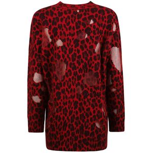 Versace, Truien, Dames, Rood, S, Wol, Intarsia Print Gebreide Trui