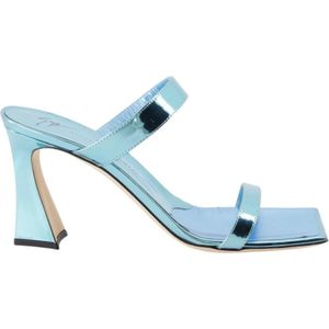 Giuseppe Zanotti, Schoenen, Dames, Blauw, 40 EU, Leer, Flaminia Vierkanteeus Leren Muiltjes