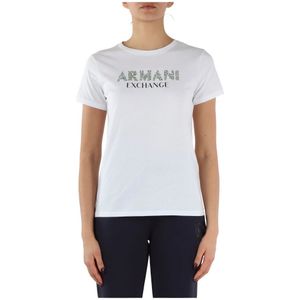 Armani Exchange, Tops, Dames, Wit, S, Katoen, Katoenen Logo T-shirt