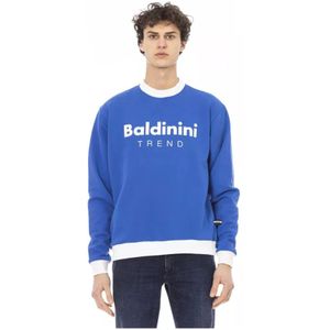 Baldinini, Sweatshirts & Hoodies, Heren, Blauw, 2Xl, Katoen, Blauwe Logo Fleece Hoodie Sweater