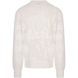 Alexander McQueen, Truien, Heren, Wit, S, Katoen, Witte Crew-Neck Sweater met Graffiti Patroon