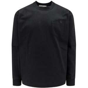 Sacai, Geborduurd Monogram Katoenen T-Shirt Zwart, Heren, Maat:S