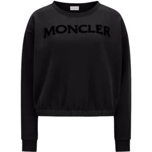Moncler, Sweatshirts & Hoodies, Dames, Zwart, L, Katoen, Geborduurd Logo Sweatshirt van Katoenfleece
