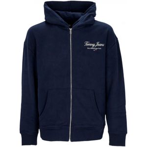 Tommy Hilfiger, Relaxed Luxe Rits Hoodie Donker Marineblauw Blauw, Heren, Maat:XL