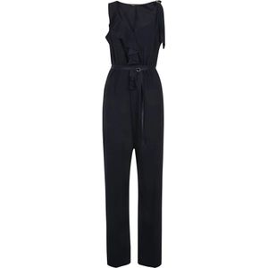 High, Blauwe Mouwloze Jumpsuit met V-Hals en Ruches Blauw, Dames, Maat:S