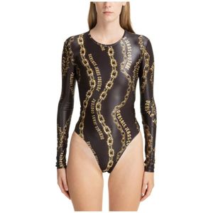 Versace Jeans Couture, Tops, Dames, Zwart, S, Polyester, Abstract Multicolor Logo Bodysuit