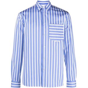 JW Anderson, Overhemden, Heren, Blauw, S, Katoen, Blauw Gestreept Katoenen Overhemd met Klassieke Kraag