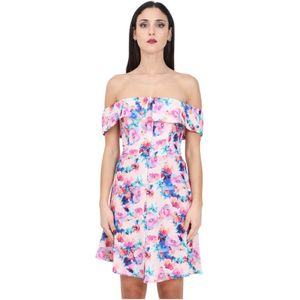 Mar De Margaritas, Kleedjes, Dames, Veelkleurig, M, Korte jurk Yasmine tuinprint roze