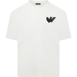 Emporio Armani, Tops, Heren, Wit, S, Geborduurd Crewneck T-Shirt