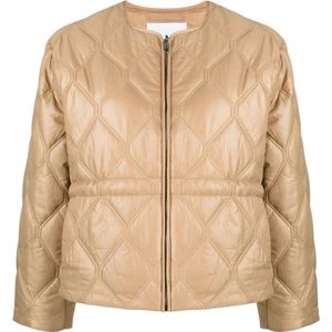 Ganni, Jassen, Dames, Beige, M, Nylon, Beige Gewatteerd Donsjack