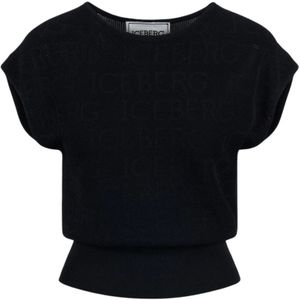 Iceberg, Logo Crop Top Zwart, Dames, Maat:M