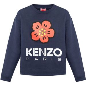 Kenzo, Sweatshirts & Hoodies, Dames, Blauw, L, Katoen, Bedrukte sweatshirt