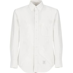 Thom Browne, Overhemden, Heren, Wit, XL, Katoen, Witte Popeline Katoenen Overhemd Kraag Lange Mouwen