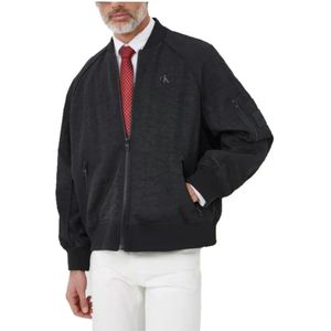 Calvin Klein, Sweatshirts & Hoodies, Heren, Zwart, L, Blootgestelde Rits-Door Bomberjack