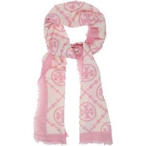 Tory Burch, Accessoires, Dames, Veelkleurig, ONE Size, Wol, Roze Monogram Sjaal