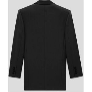 Saint Laurent, Jassen, Dames, Zwart, M, Zijden Double Breasted Jas