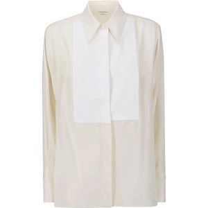 Victoria Beckham, Contrast Bib Overhemd Beige, Dames, Maat:S