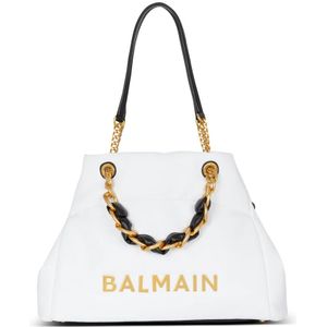 Balmain, Tassen, Dames, Wit, ONE Size, Leer, 1945 Soft Tote tas van geperst kalfsleer met een ruitmotief