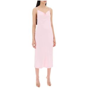 Rotate Birger Christensen, Kleedjes, Dames, Roze, M, Satijn, Satin Midi Slip Jurk met Ring Halslijn