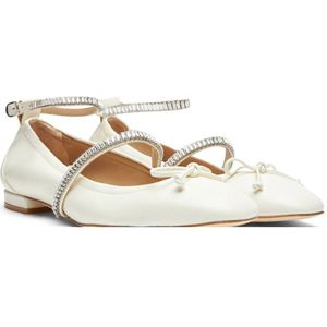 Stuart Weitzman, Schoenen, Dames, Beige, 36 1/2 EU, Balletflats met Kristalversiering