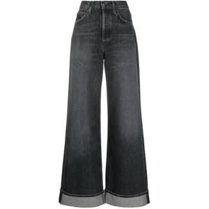 Agolde, Jeans, Dames, Blauw, W25, Katoen, Wijde Katoenen Jeans met Omgeslagen Zoom