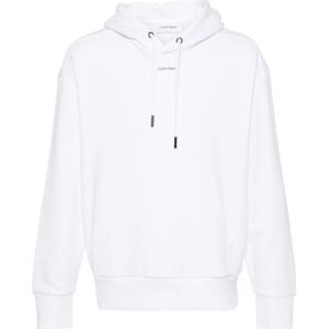 Calvin Klein, Sweatshirts & Hoodies, Heren, Wit, S, Katoen, Witte Sweater Logo Print Hoodie