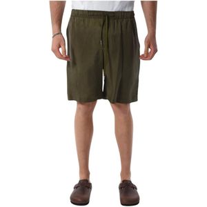 Costumein, Korte broeken, Heren, Groen, 3Xl, Cupro Bermuda Shorts met elastische taille