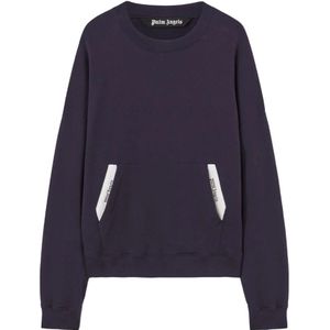 Palm Angels, Navy Blue Sartorial Tape Crew-neck Sweatshirt Blauw, Heren, Maat:XL