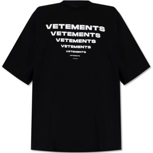 Vetements, Tops, Heren, Zwart, L, Katoen, T-shirt met logo