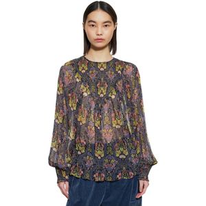 Antik Batik, Blouses & Shirts, Dames, Veelkleurig, XS, Chiffon, Kleurrijke Print Smocked Eros Top