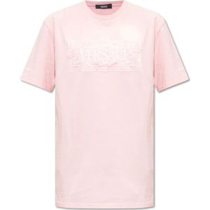 Versace, Tops, Dames, Roze, XS, Katoen, T-shirt met logo