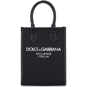 Dolce & Gabbana, Tassen, Heren, Zwart, ONE Size, Nylon, Zwarte Kleine Logo Schoudertas