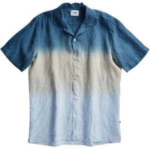 Nn07, Overhemden, Heren, Blauw, M, Linnen, Miyagi linnen shirt met korte mouwen