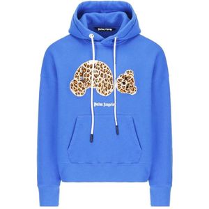 Palm Angels, Sweatshirts & Hoodies, Heren, Blauw, L, Katoen, Leopard Print Hoodie